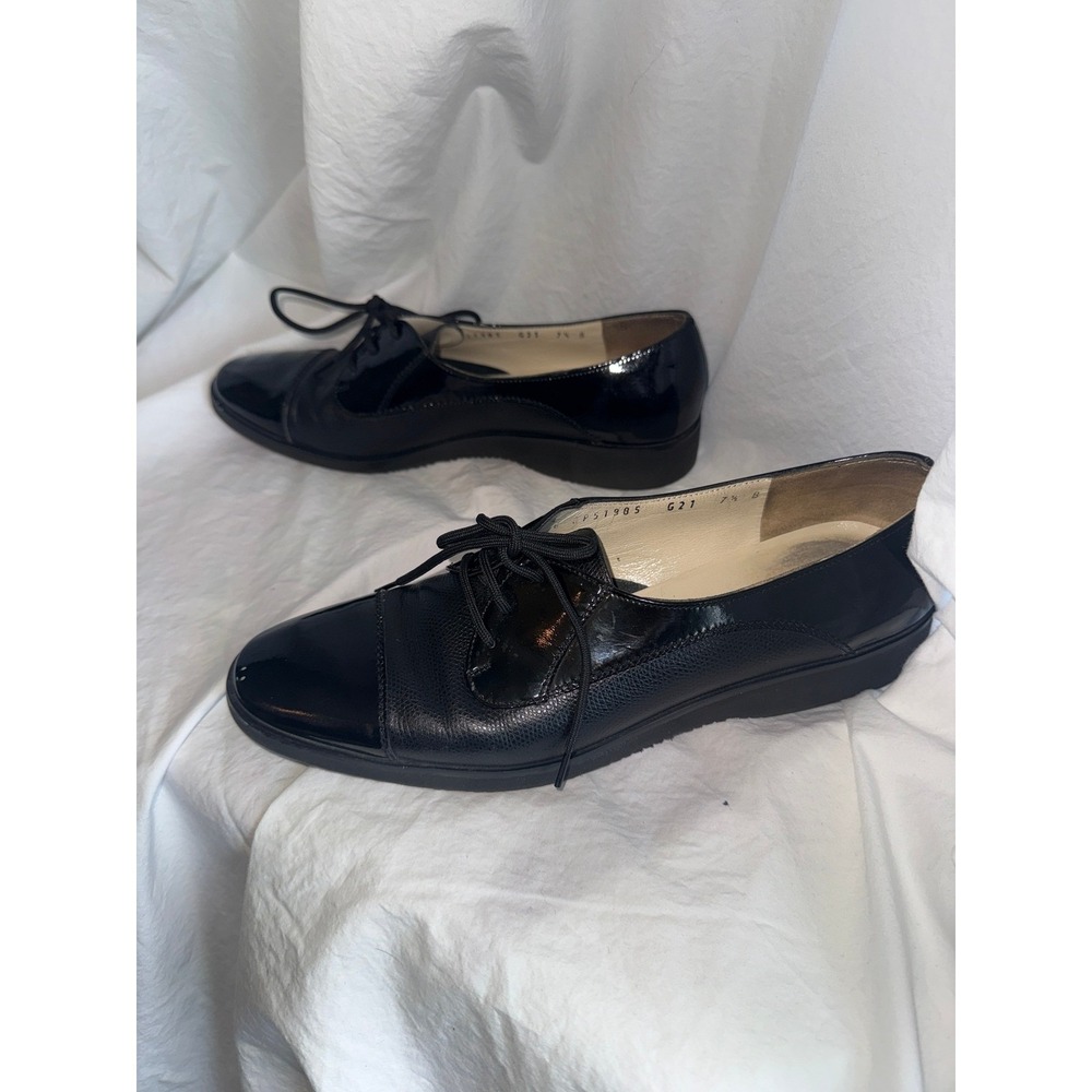Salvatore Ferragamo Boutique Black Patent Pebbled Leather Oxfords Size 7.5 B - Picture 6 of 10
